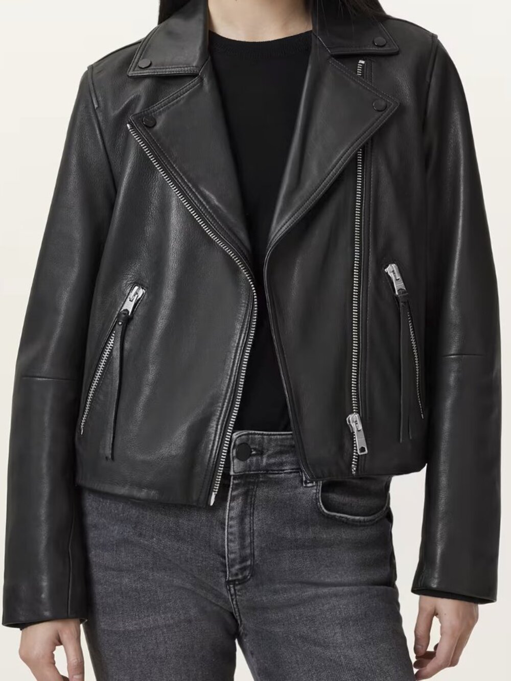 AllSaints Dalby Slim Fit Leather Biker Jacket US Size 6